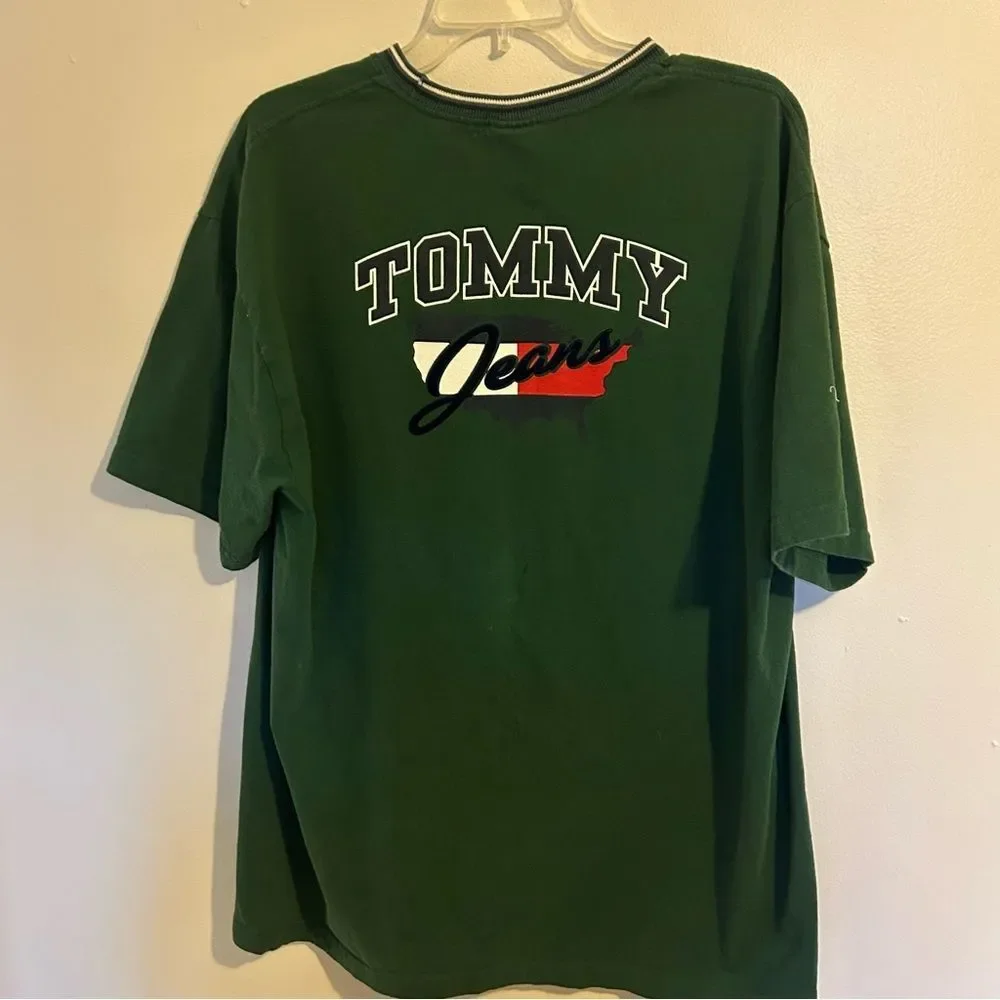 Vintage Tommy Hilfiger Men’s Logo Shirt 90s Green Size XL